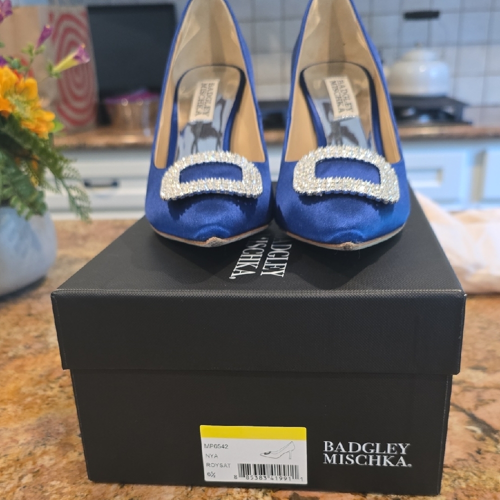 Badgley Mischka Sapphire Heels with Sparkling Buckle